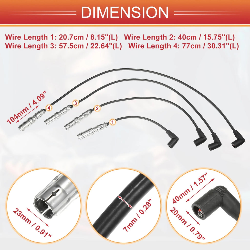Set of 4 Spark Plug Wire Ignition Coil Cables No. 06A905430AK for Volkswagen Beetle 