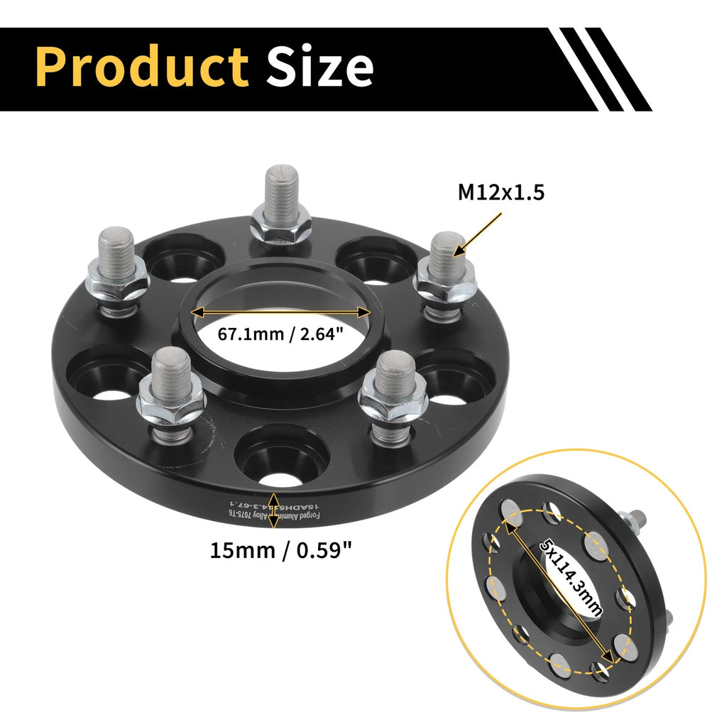 5x114.3mm Wheel Spacers 67.1mm M12x1.5 for Hyundai Santa Fe (2001–2023)