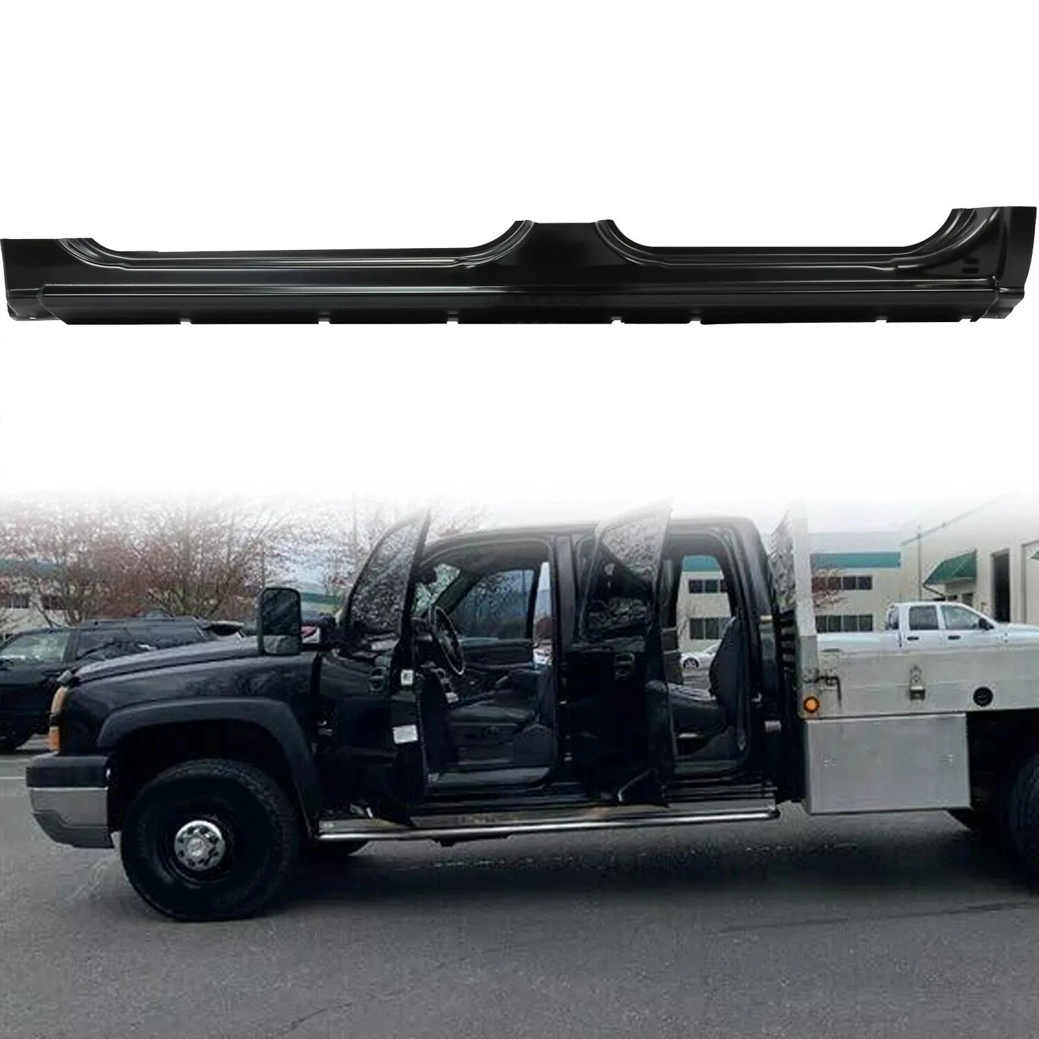 Left Rocker Panel for Chevy Silverado GMC Crew Cab (1999–2007) Black Steel