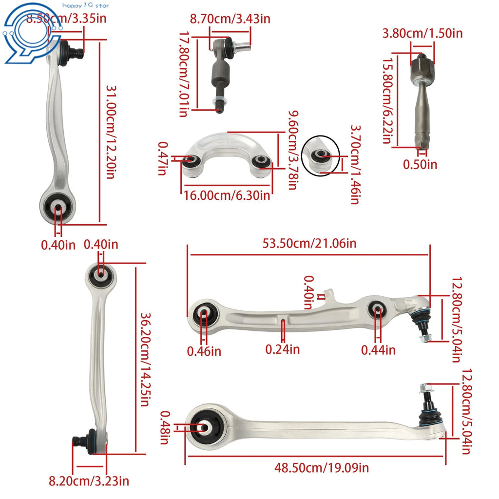 Set of 14 Upper Lower Control Arms Tie Rods for Bentley GT, GTC, Flying Spur (2004–2019)