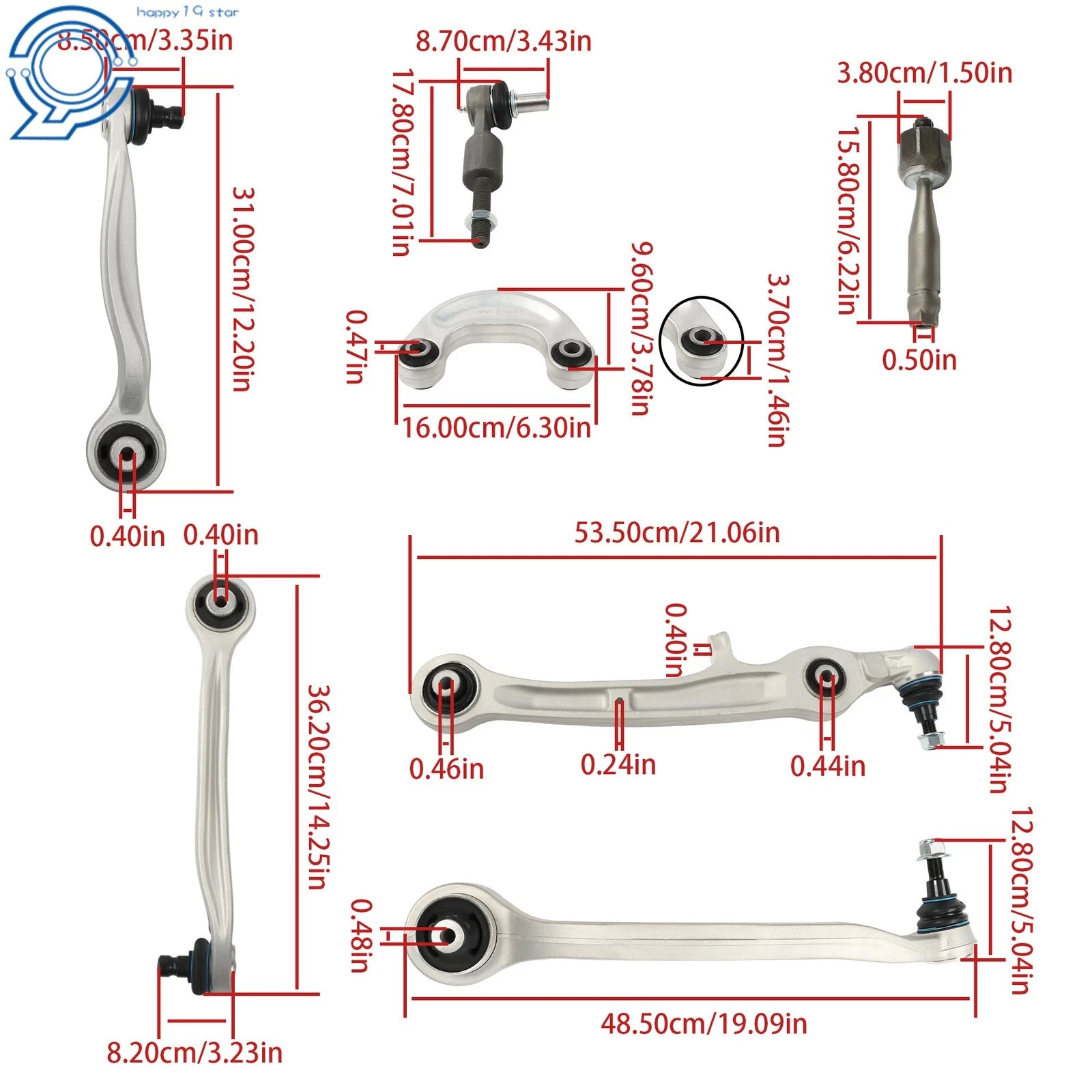 Set of 14 Upper Lower Control Arms Tie Rods for Bentley GT, GTC, Flying Spur (2004–2019)