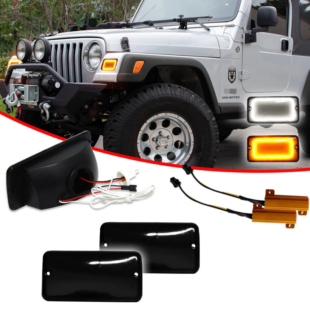 Smoked Switchback LED Front Bumper Lights for Jeep Wrangler TJ (1997–2006)