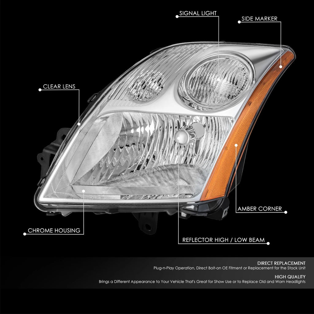 Left Driver Chrome Housing Headlight Lamp for Nissan Sentra (2007–2009)