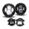Set of 4 LED DRL Projector Headlights + Fog Lamps for Jeep Wrangler (2007–2018)