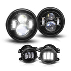 Set of 4 LED DRL Projector Headlights + Fog Lamps for Jeep Wrangler (2007–2018)