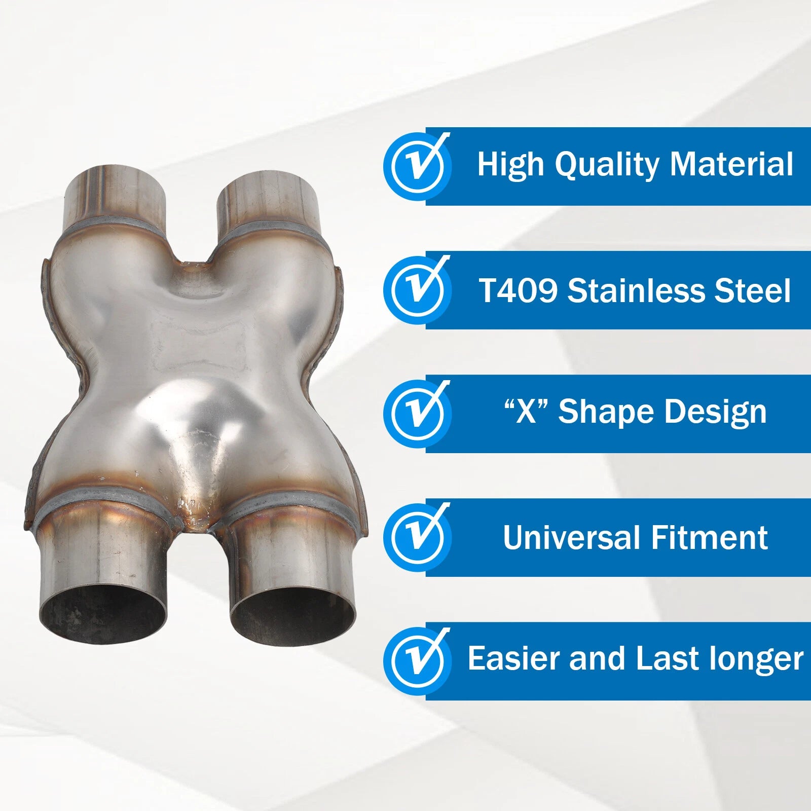 2.5" Dual In/Out Stainless Steel X-Pipe Muffler Exhaust Tip for Universal
