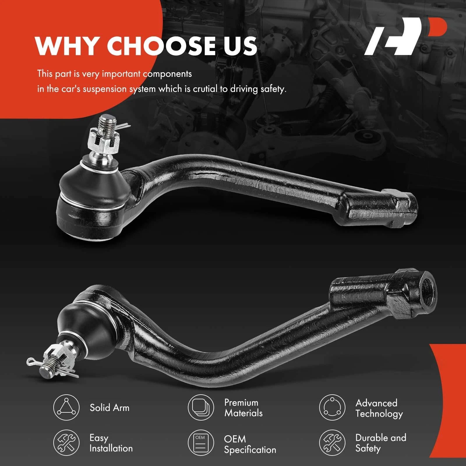 2X Front Outer Tie Rod Ends for Hyundai Santa Fe (2013–2018) Kia Sorento