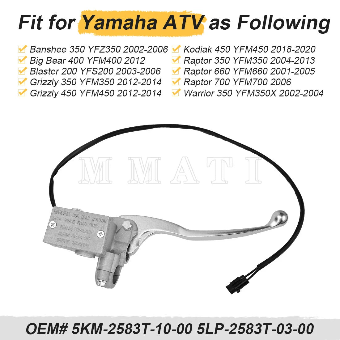 Right Front Brake Master Cylinder Assy for Yamaha Raptor 350 YFM350R (2004–2013)
