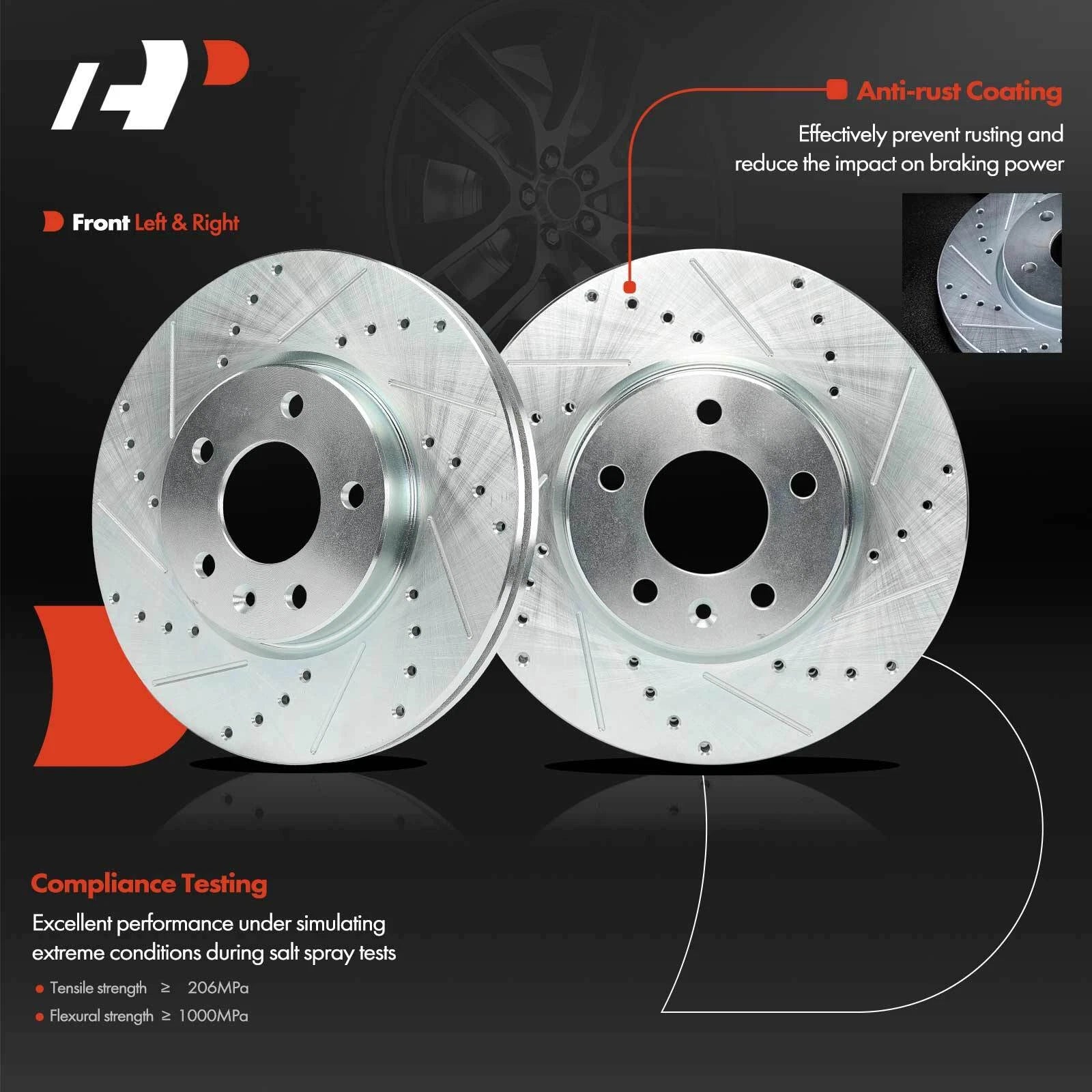 Set of 4 Drilled Brake Rotors for Chevy Equinox (2018–2023) Malibu GMC