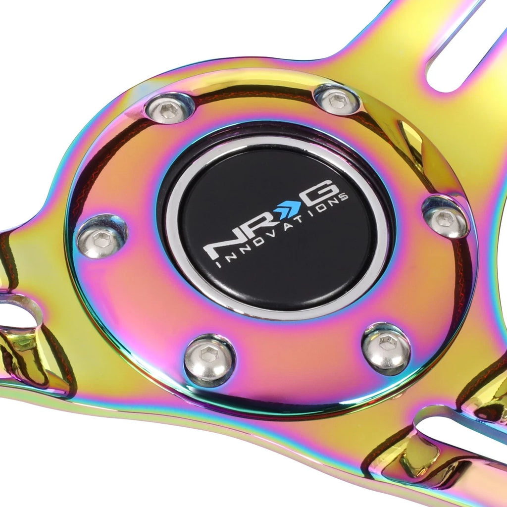 NRG 35cm Neo Chrome Leather Steering Wheel for Universal Fit (3" Deep)