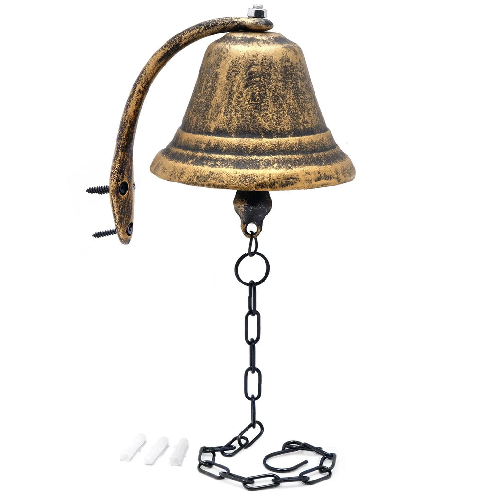 Dinner Bell Wall Hanging Mount Solid Iron Decoration Gold Small