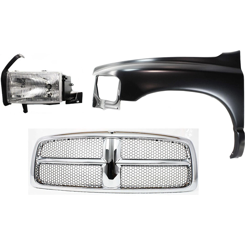 Fender Kit for Dodge Ram 1500 (2002) Front Driver Side Steel with Grille & Headlamp