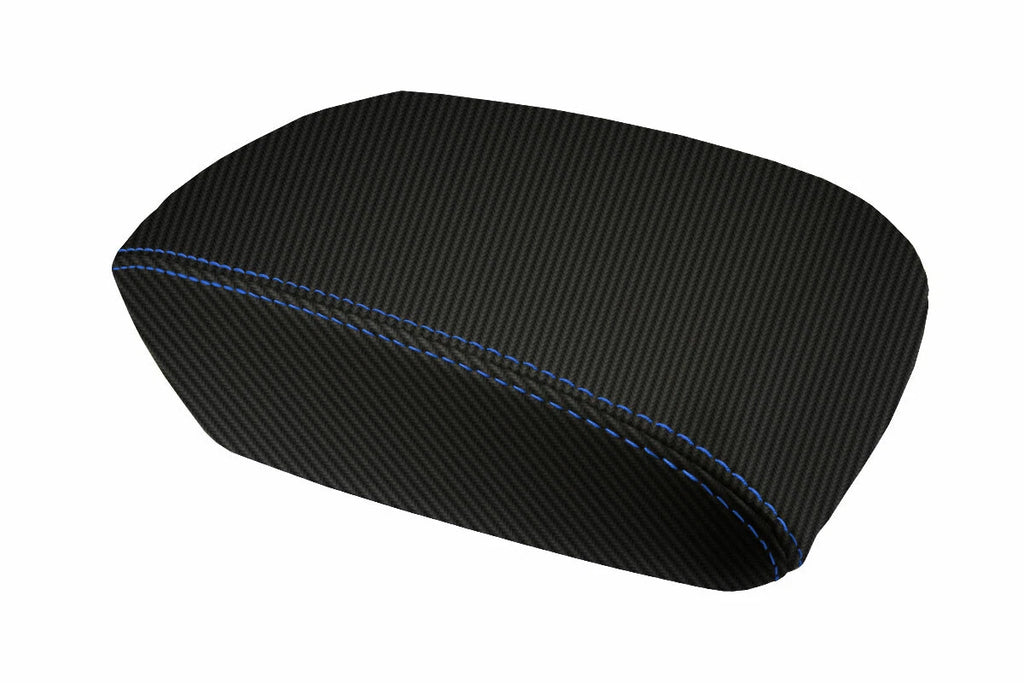Console Lid Armrest Cover for Ford Focus (2012–2018) Carbon Fiber Blue Stitch