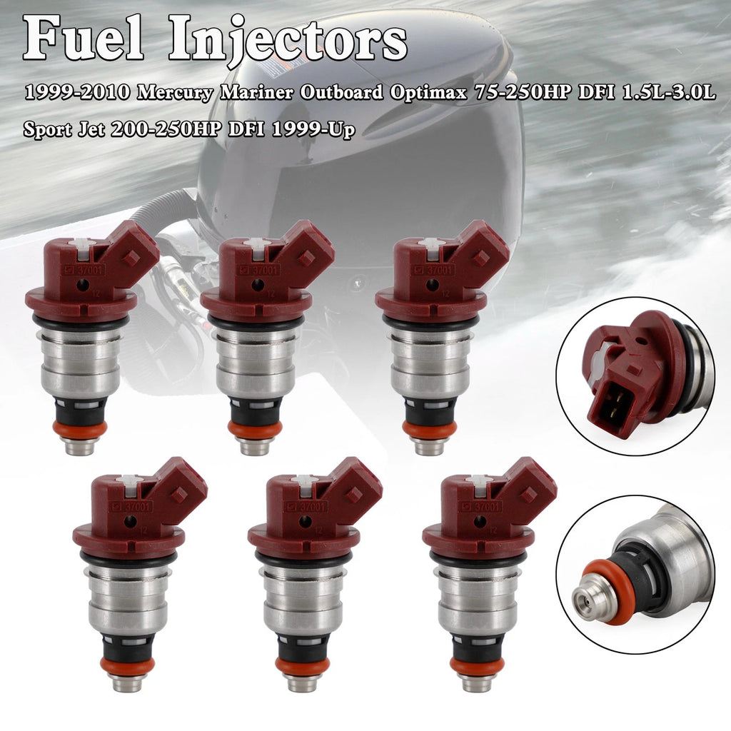 Set of 6 Fuel Injectors 37001 for Mercury Outboard Mariner (75-225)
