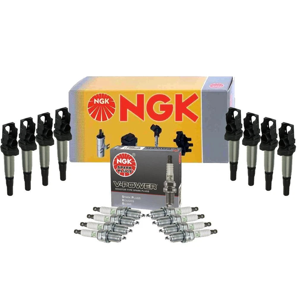 Set of 8 NGK COP Ignition Coils & V-Power Spark Plugs for BMW E60 E63 E64 E70