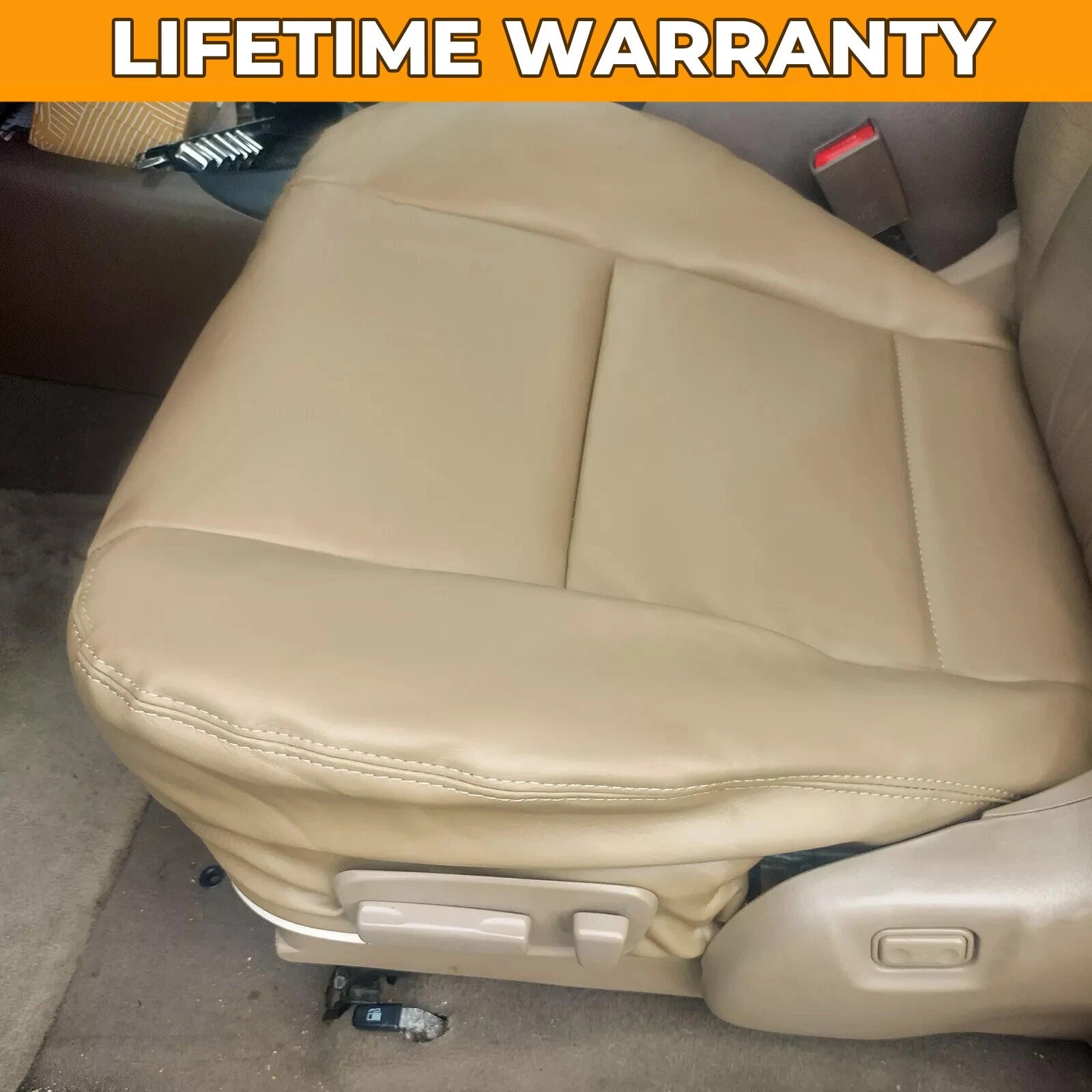 Driver Bottom Seat Cover for Toyota Tundra Sequoia (2000–2004) Tan Leather