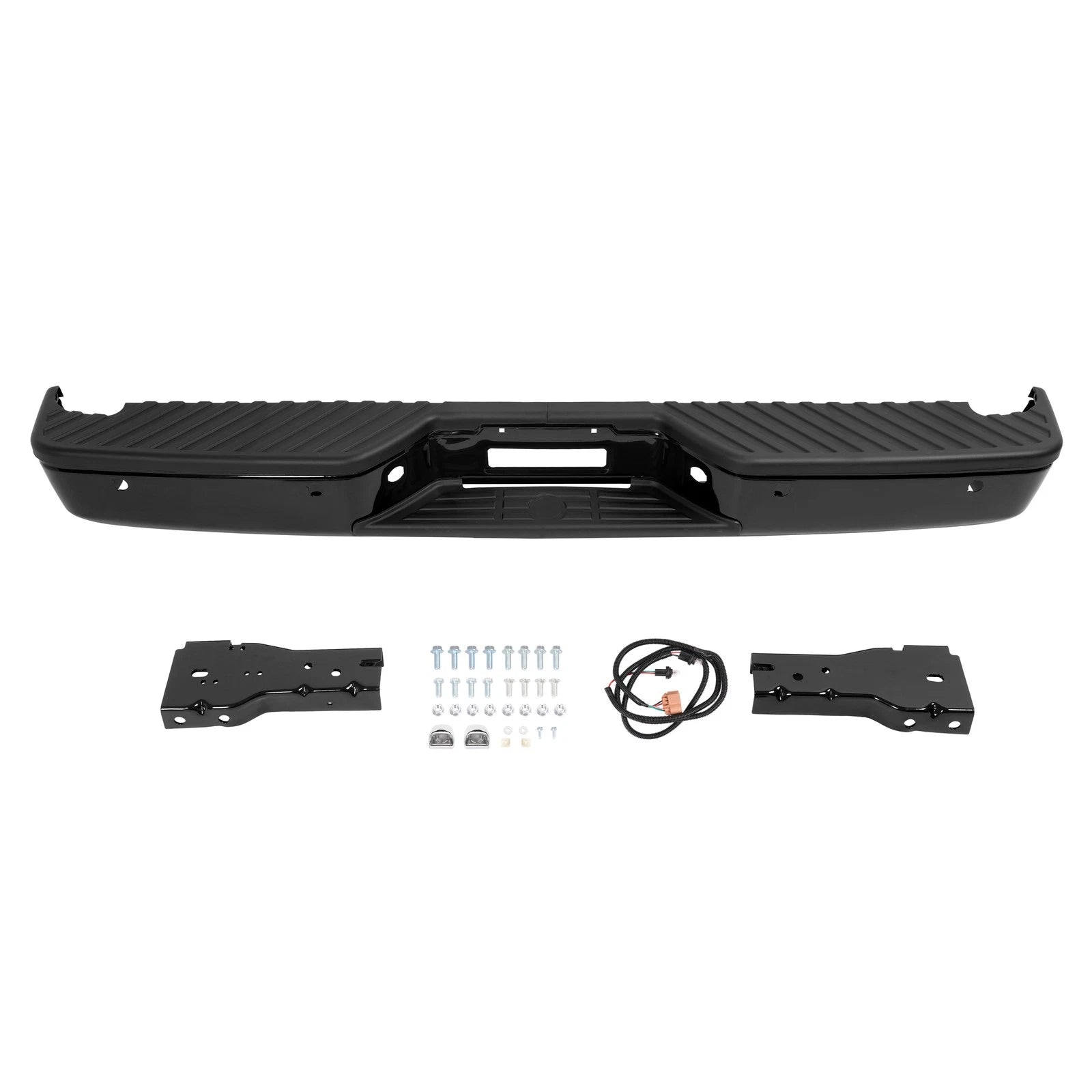 Step Bumper for Nissan Titan (2004–2015) with Park Sensor Holes, Steel Black