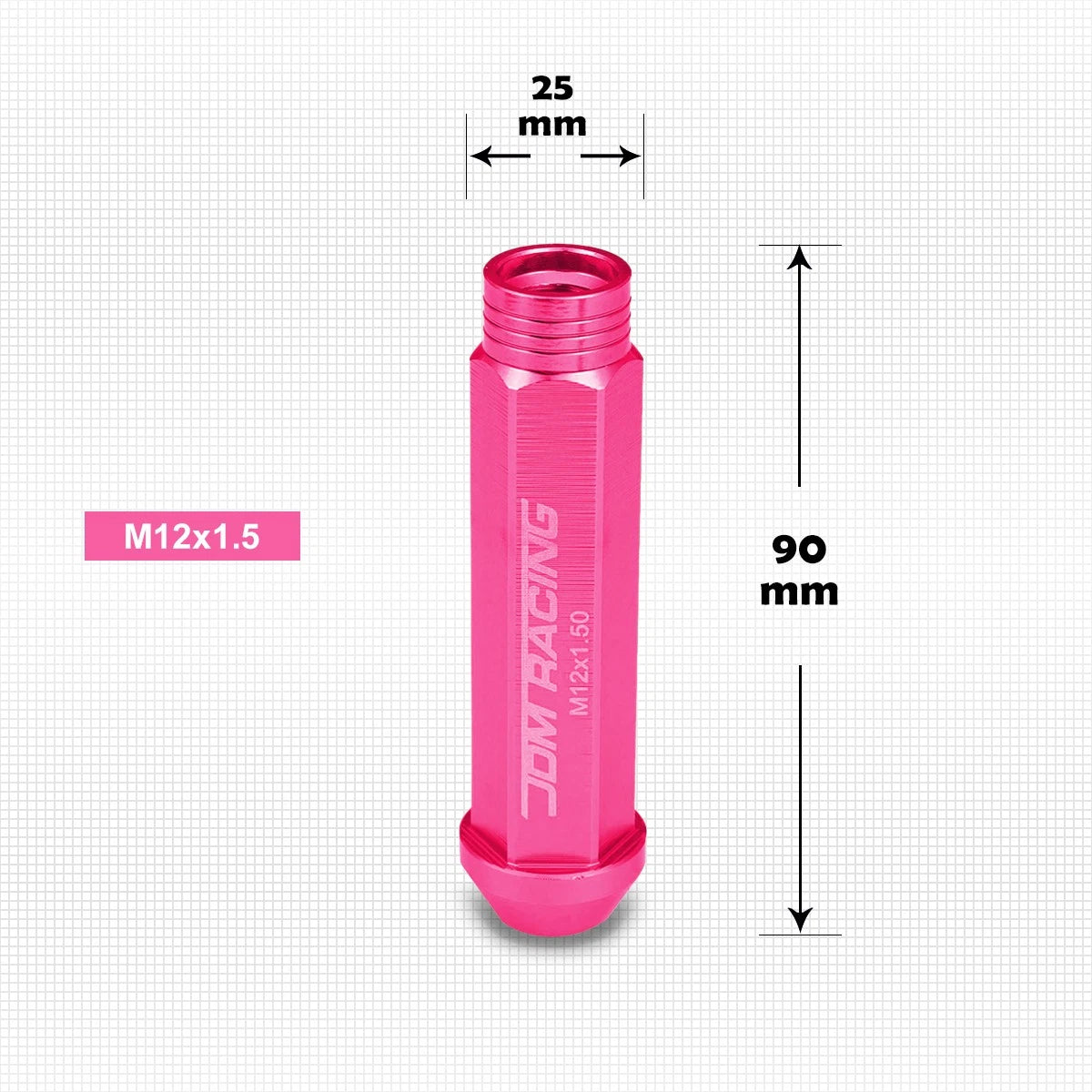 Set of 20 JDM M12X1.5 Pink Open-End Conical Aluminum Lug Nuts + Key
