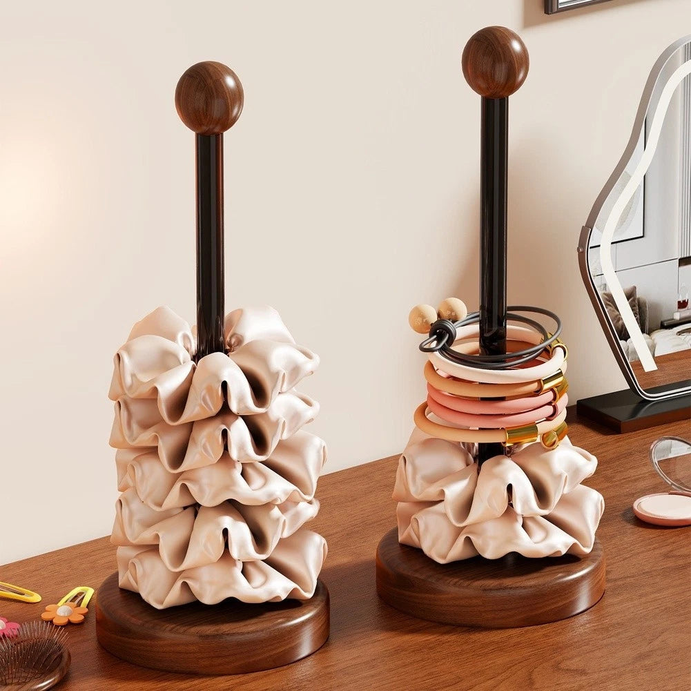Wooden Hair Accessory Display Rack with Acrylic Section for Ties Scrunchies