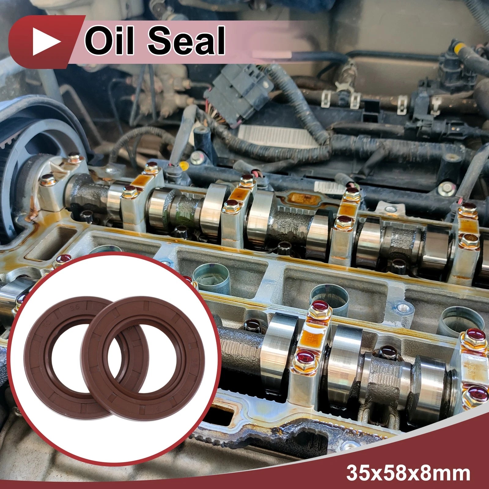 2X Oil Seal Rotary Shaft Seal FKM Rubber 35x58x8mm for Various Models 
