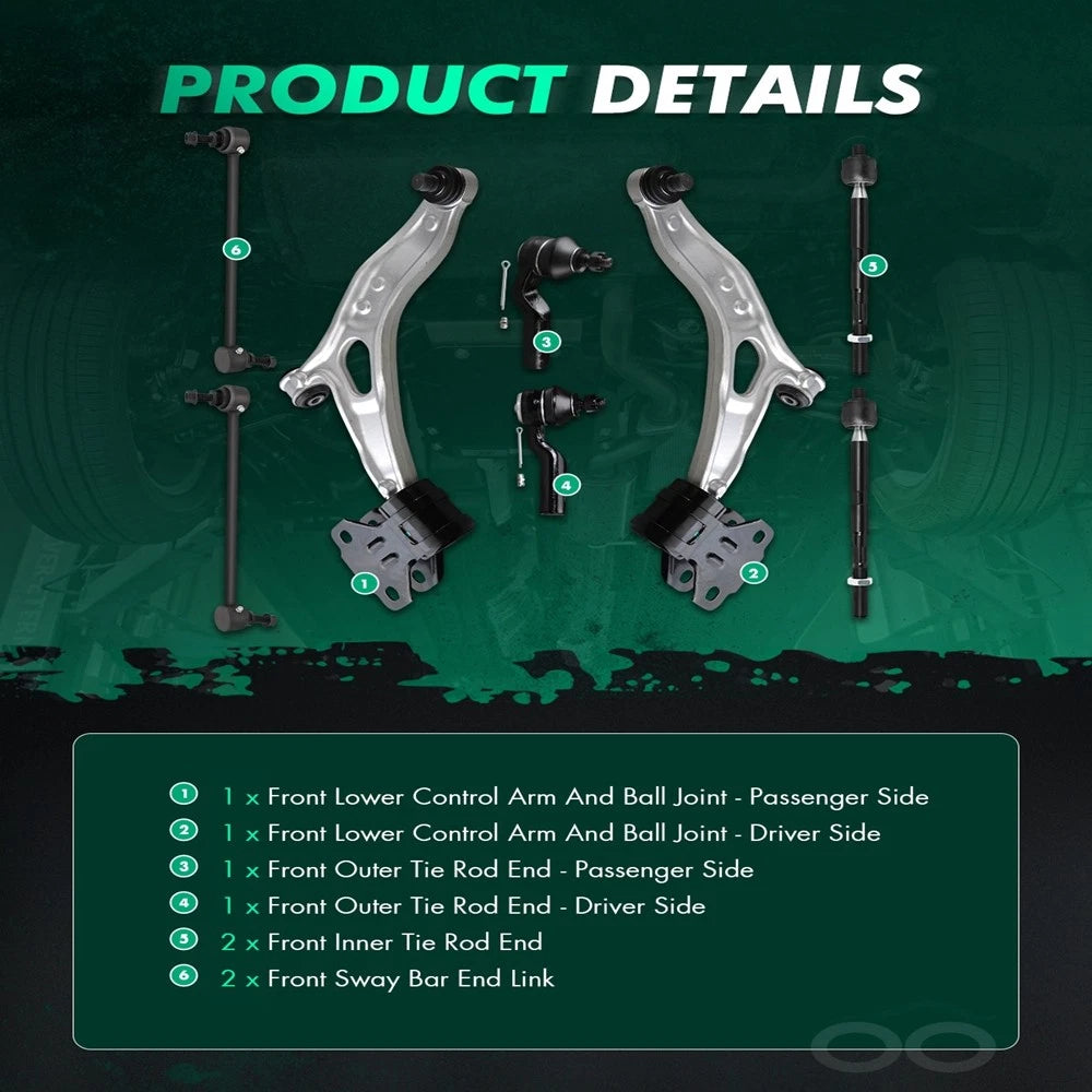 Set of 8 Front Control Arm Ball Joints Tie Rod Ends for Ford C-Max (2013–2016)