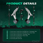 Set of 8 Front Control Arm Ball Joints Tie Rod Ends for Ford C-Max (2013–2016)