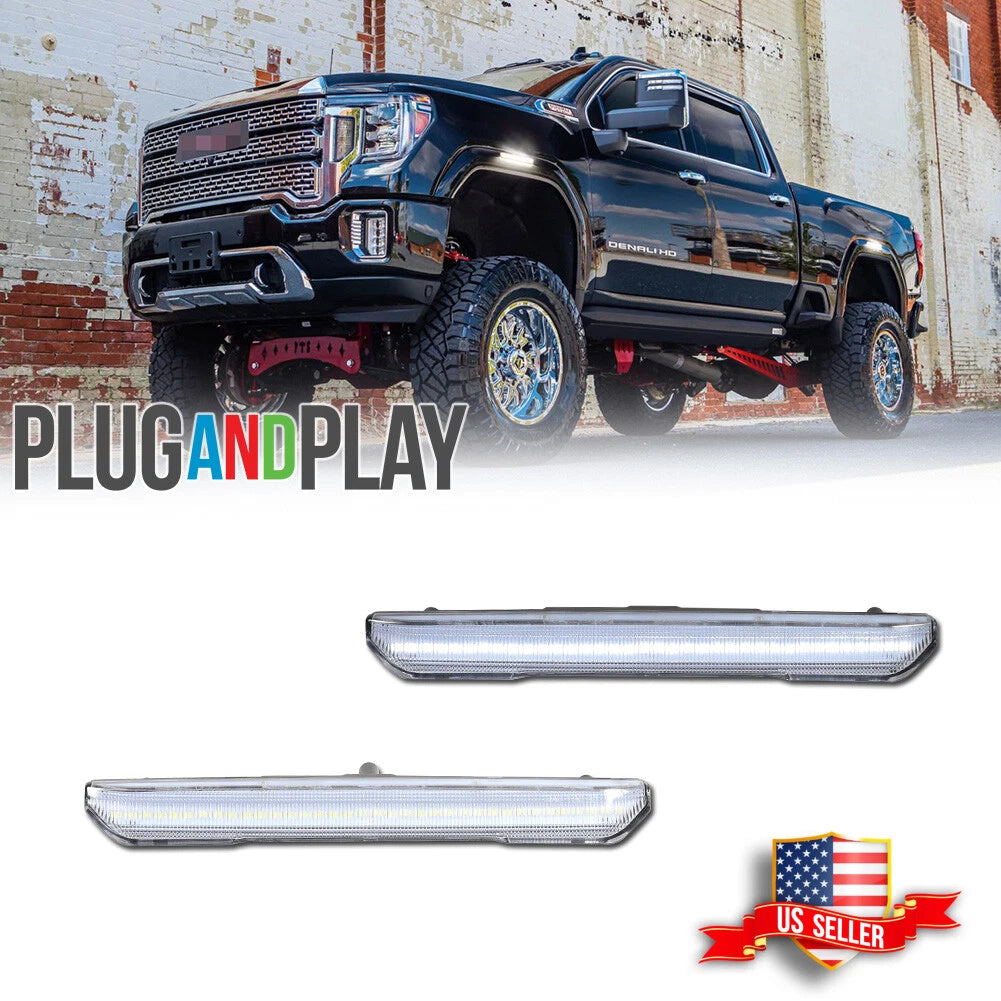 2X Clear White LED Front/Rear Side Marker Lights for GMC Sierra 2500 3500 (2020–2024)