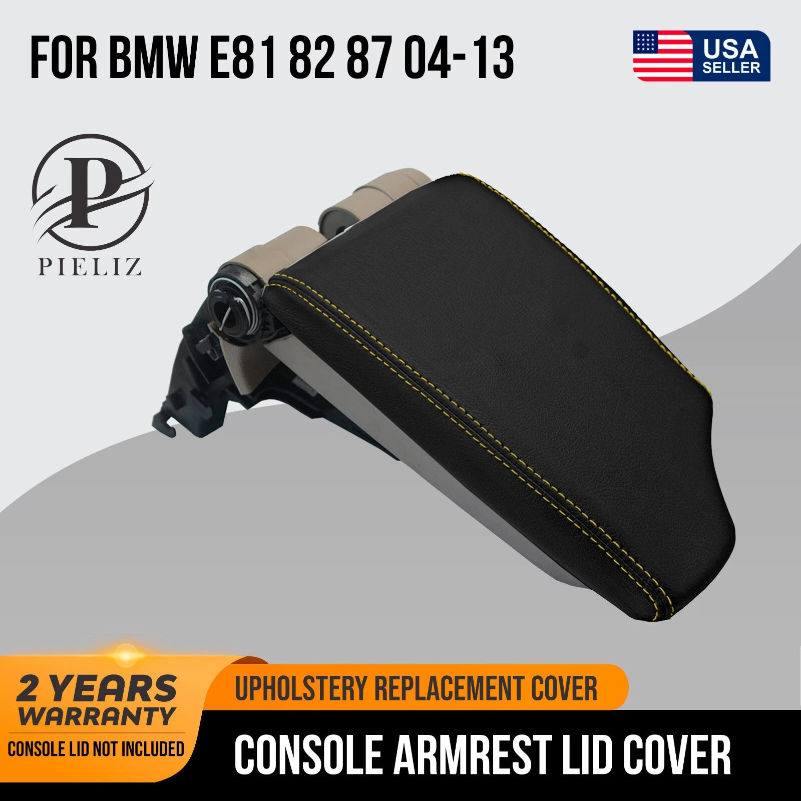 Console Lid Pull Over Cover for BMW E81 E82 E87 (2004–2013) Yellow Stitch
