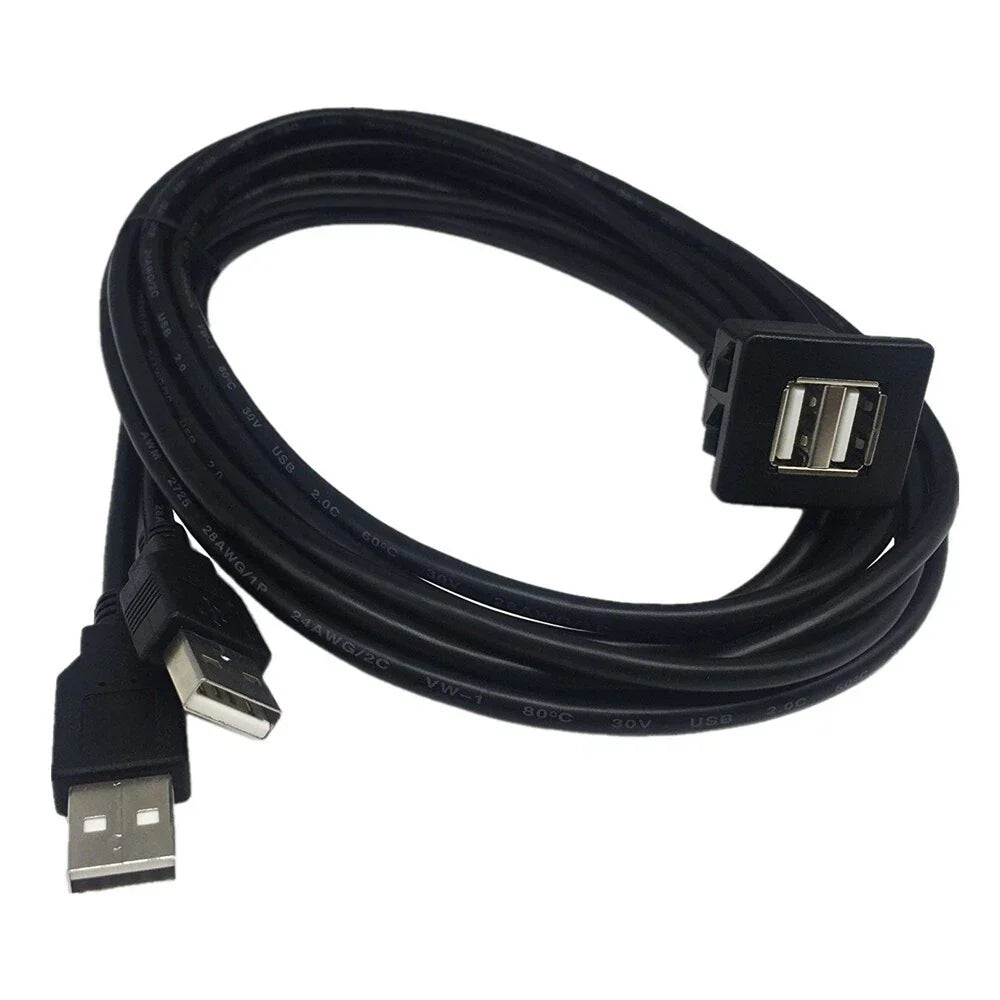 USB Dual Male to Female Car Dash Charger Socket Extension Cable 1M