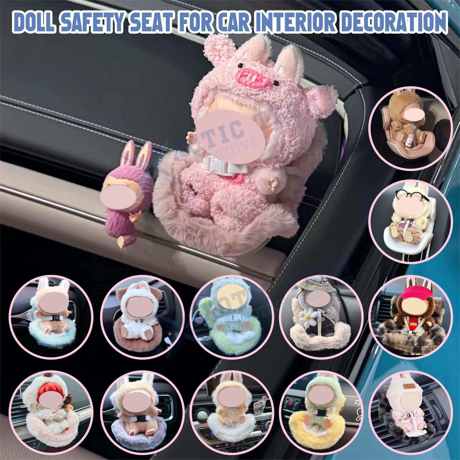 Cute Doll Mini Safety Seat Air Vent Clip for Car Interior (—)