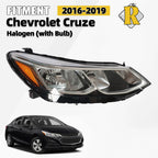 Halogen Headlight for Chevrolet Cruze (2016–2019) Right Side, Bulb w/o LED DRL