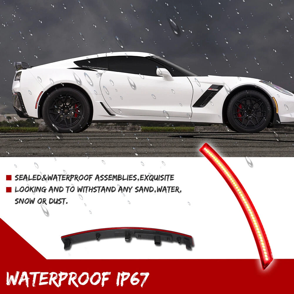 2X Red Lens LED Rear Bumper Side Marker Lights for Chevy Corvette C7 (2014–2019)
