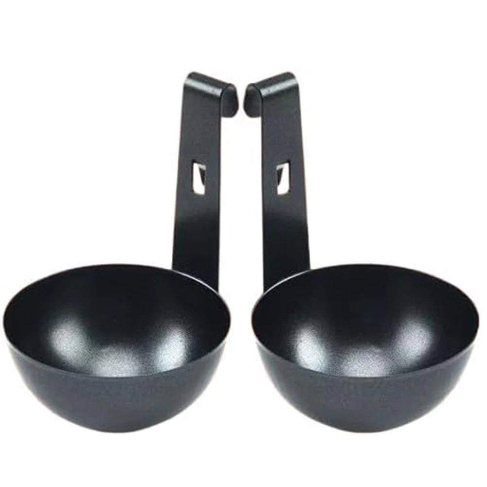 Set of 2 Black Stainless Steel Egg Poachers for Kitchen Cooking Tools