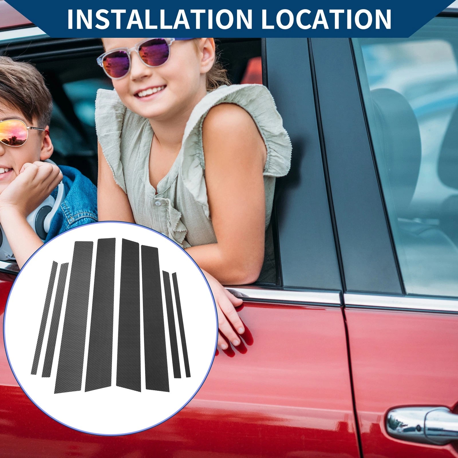 8 Pcs Window Trim Cover for Toyota RAV4 (2013–2018) Black Carbon Fiber