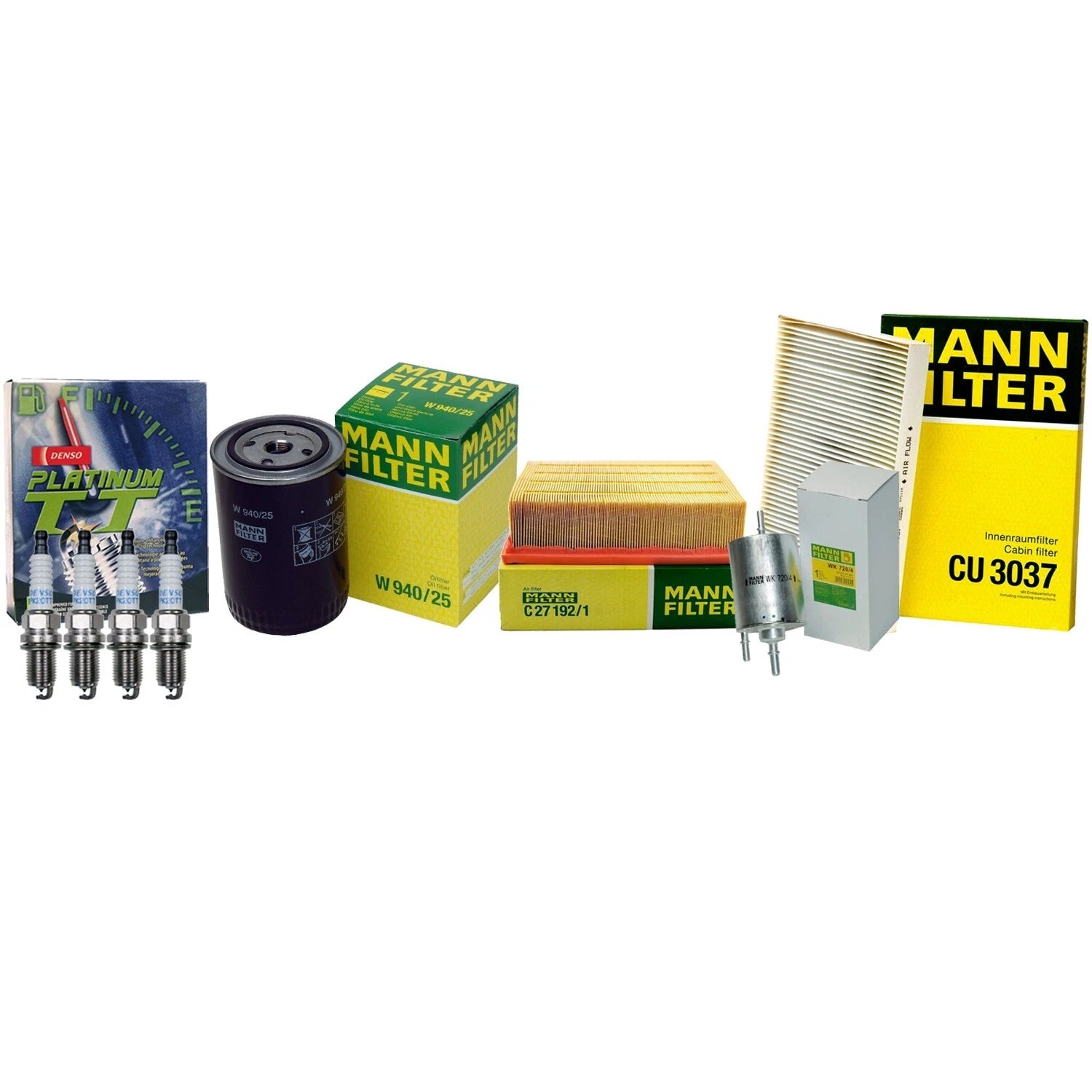 Set of 4 Mann Engine Cabin Air Oil Fuel Filters & Denso Platinum TT Spark Plugs for