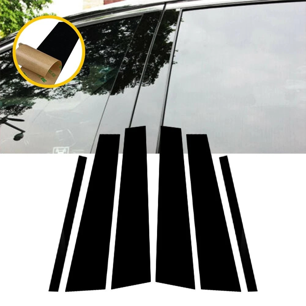 Set of 6 Door Trim Window Decals for Honda Accord (2008–2012) Black Pillar Posts