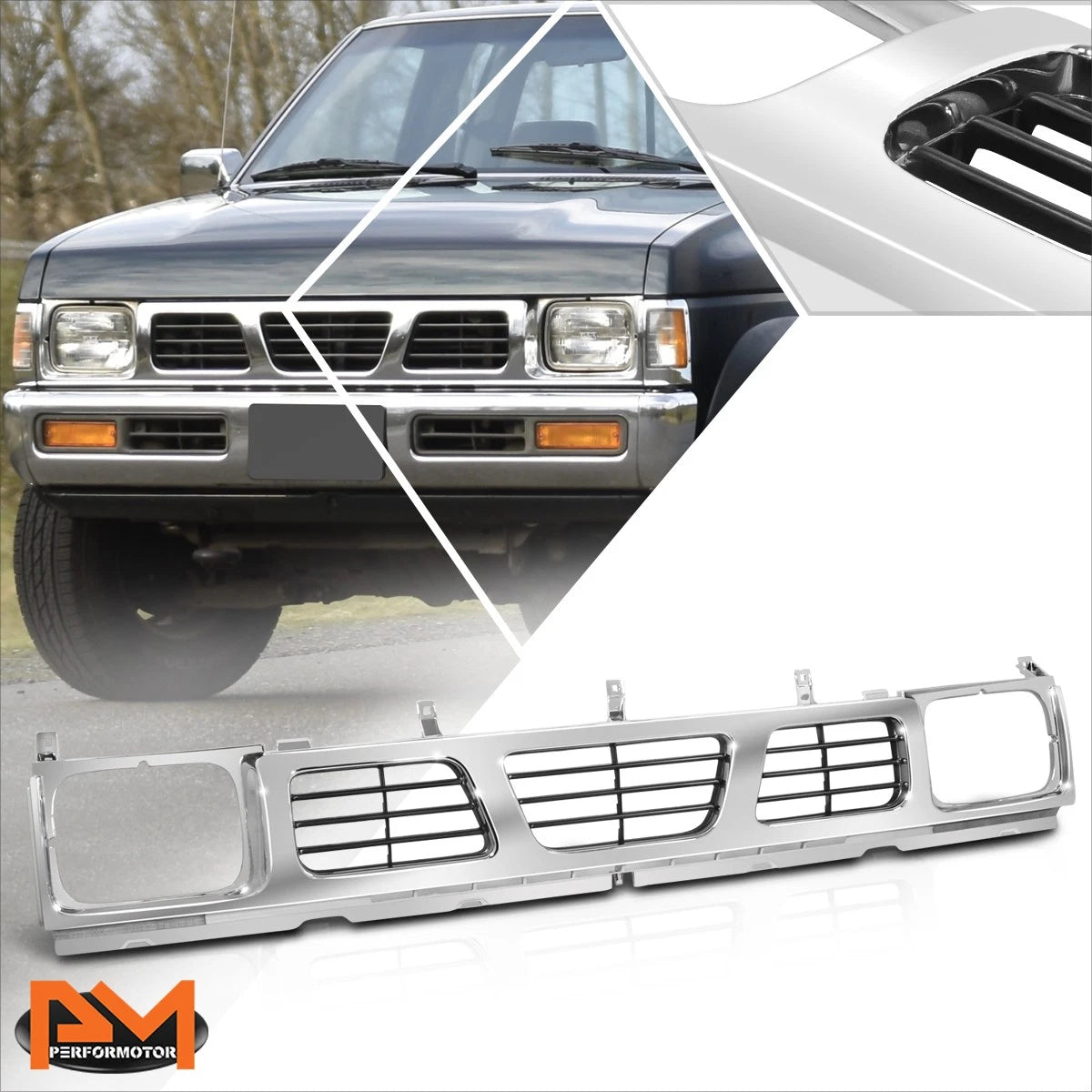 Chrome Frame Front Bumper Grille Shell for Nissan D21/Pickup (1993–1997)