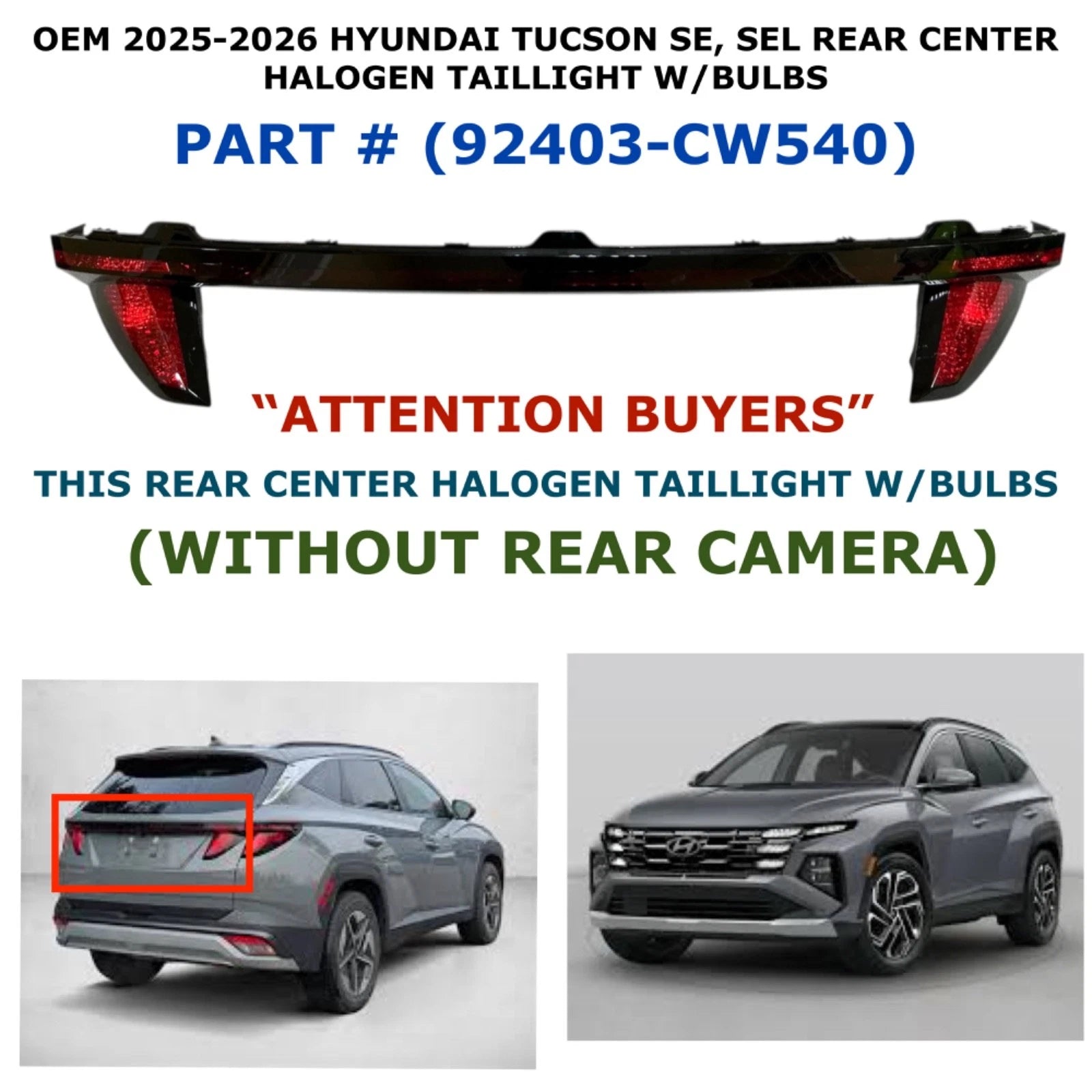 Halogen Taillight with Bulbs for Hyundai Tucson (2025–2026) 92403-CW540