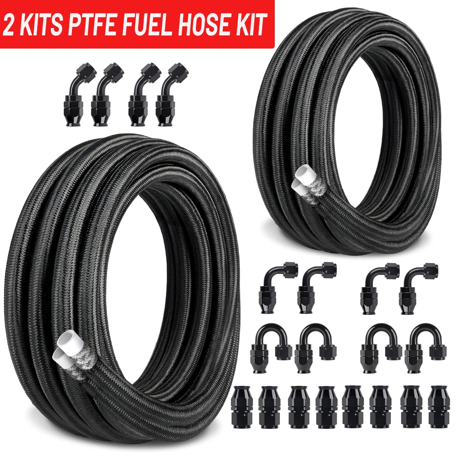 PTFE Fuel Line Kit for 8AN 10AN Nylon Braided Fuel Hose Fitting Kit