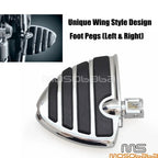 Chrome Wing Style Foot Pegs for Suzuki Boulevard M50, M90 & Honda Gold Wing GL1800 (2006-2023)