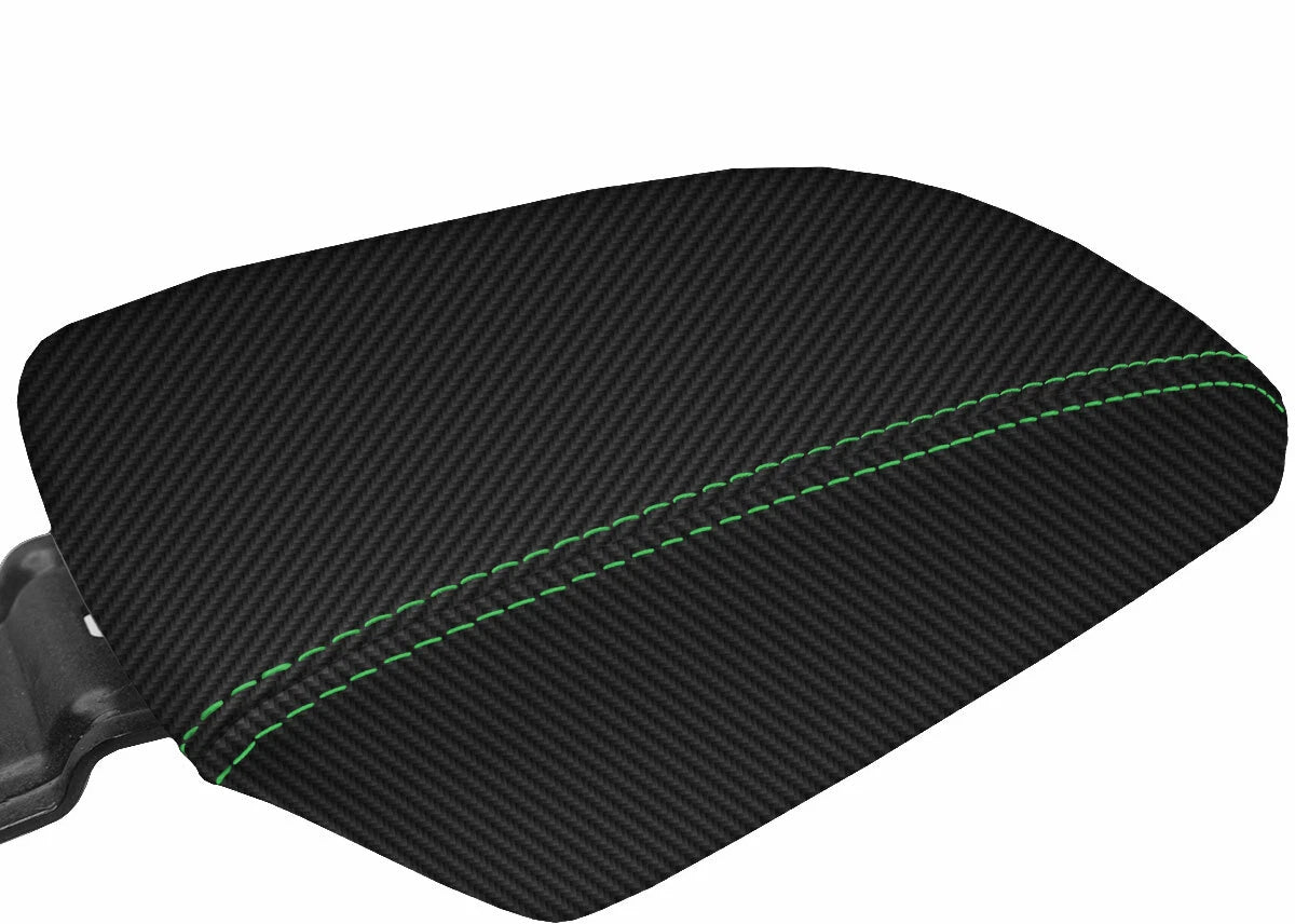 Console Lid Armrest Cover for Ford Focus (2012–2018) Carbon Fiber Green Stitch