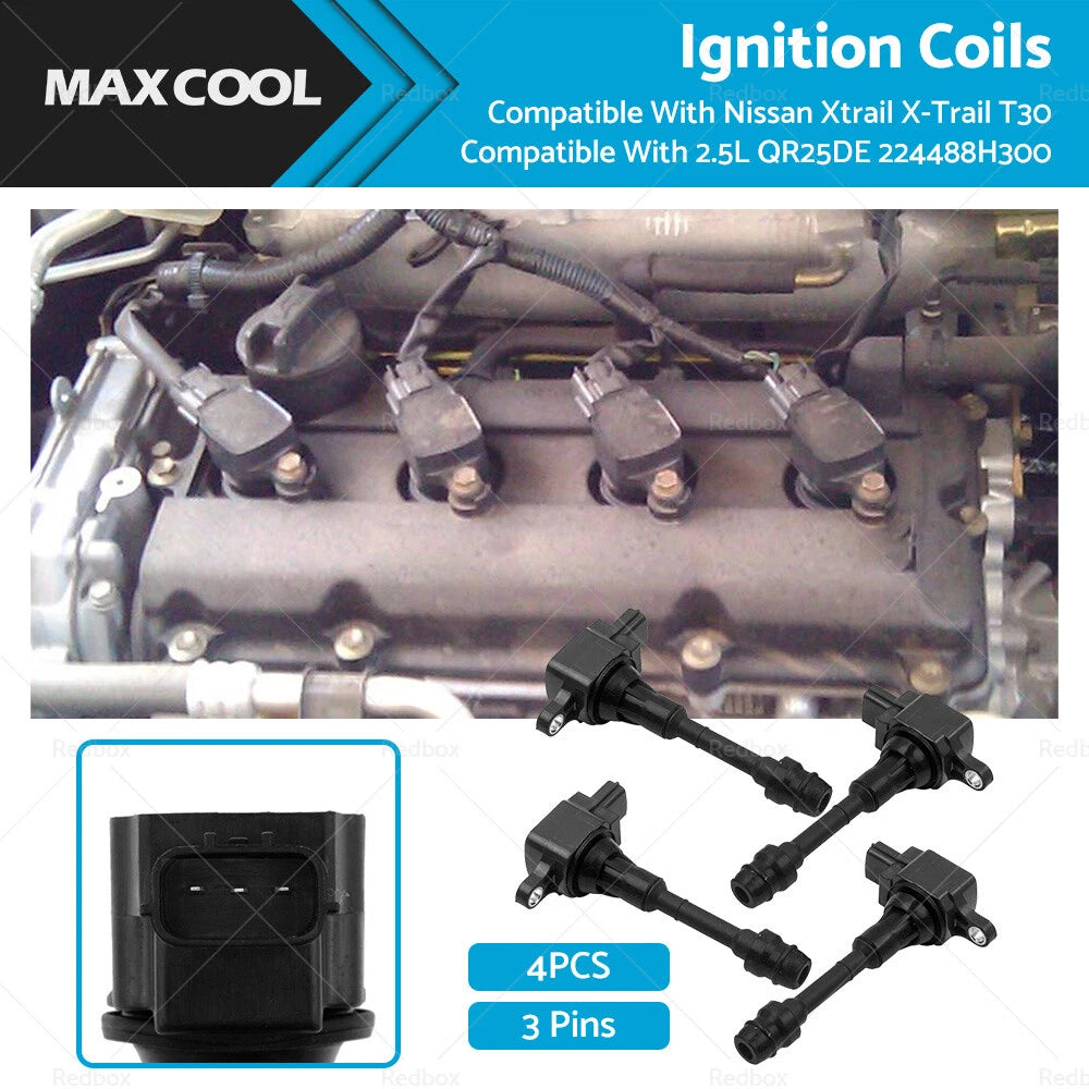 Set of 4 Ignition Coils for Nissan X-Trail (2001–2007) 22448-8H300