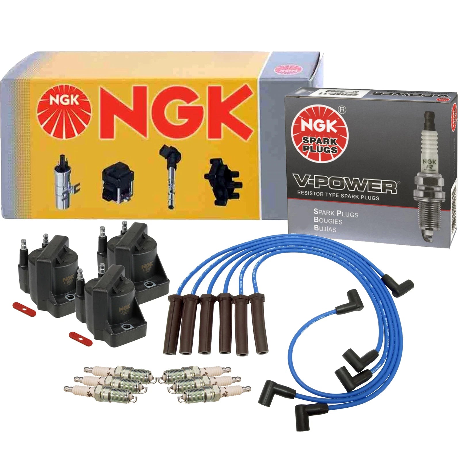 Set of 3 Ignition Coils & 6 V-Power Spark Plugs for Buick Chevy Pontiac