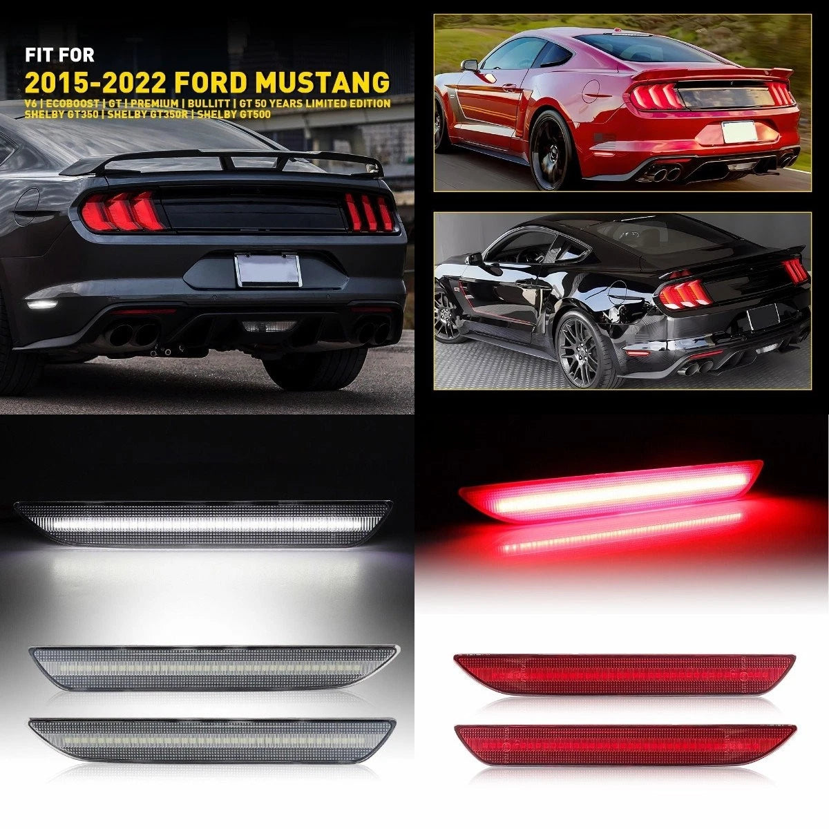 Set of 2 White LED Strip Side Marker Lights for Ford Mustang (2015–2022)