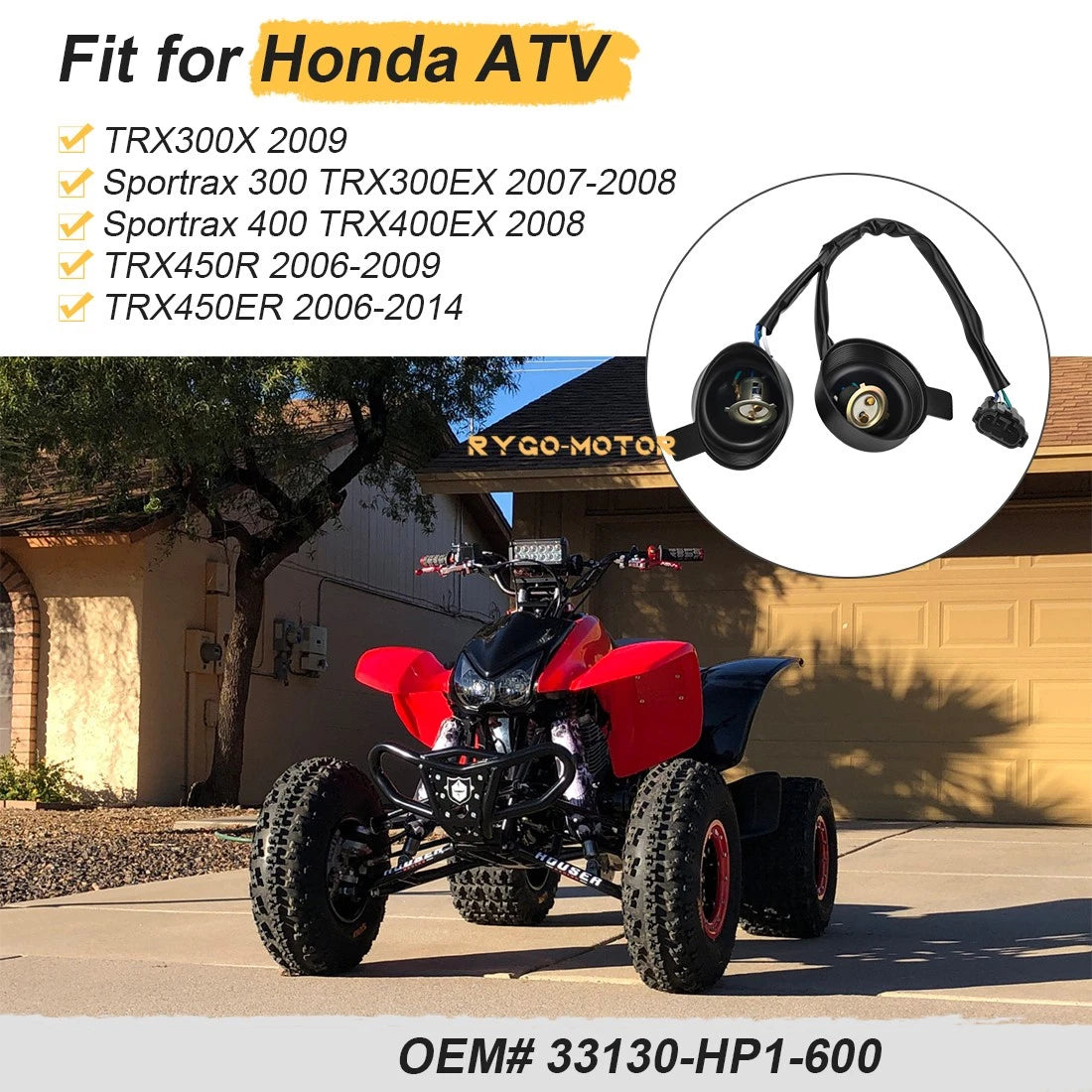 Headlight Socket for Honda TRX450ER TRX450R (2006–2014) 33130-HP1-600