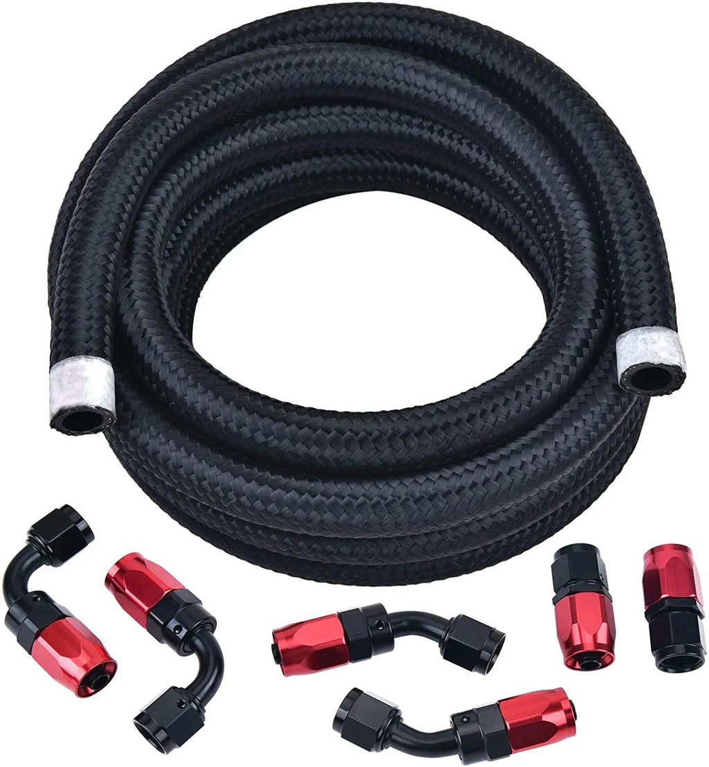 20FT Stainless Steel Braided Oil Fuel Hose Line AN6 Fitting for Universal