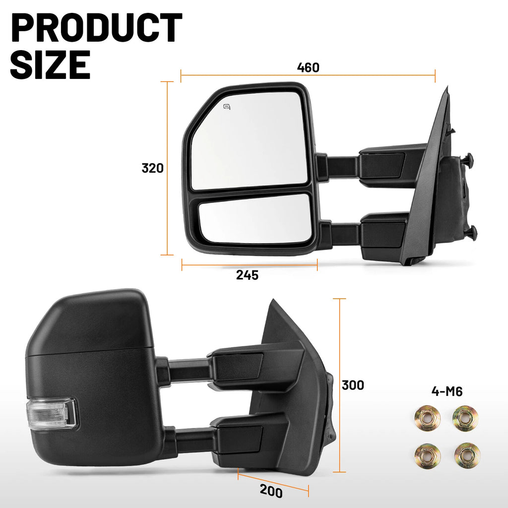 Pair of Power Towing Side Mirrors for Ford F250 F350 (2017–2019)