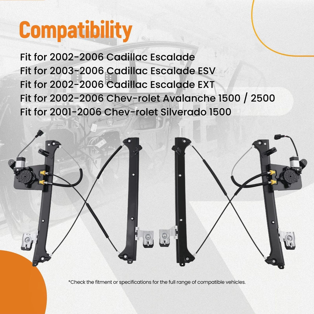 2pc Rear Window Regulator for Silverado 2500 HD (2001-2006) Electric