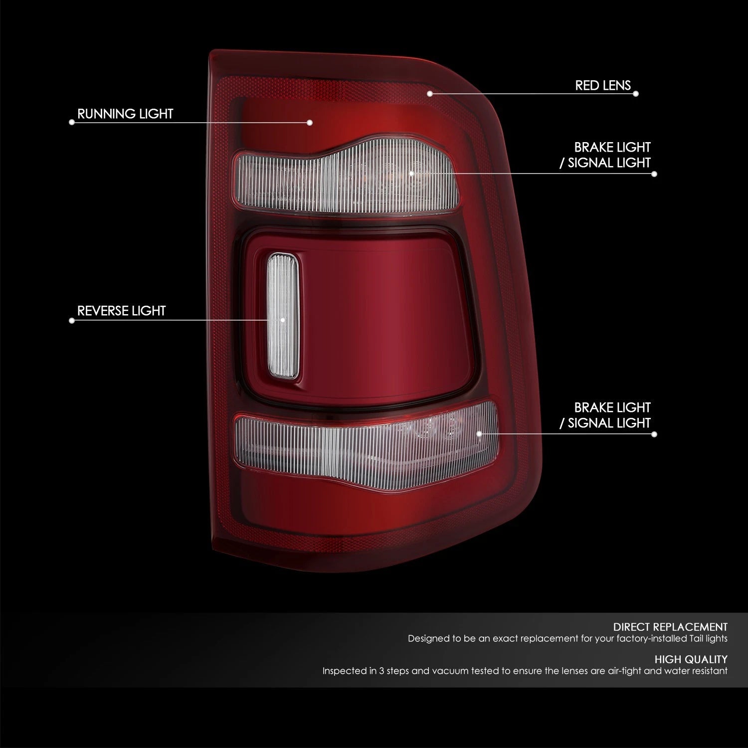 Right Side Tail Light Assembly for Ram 1500 (2019–2024) Chrome Red LED