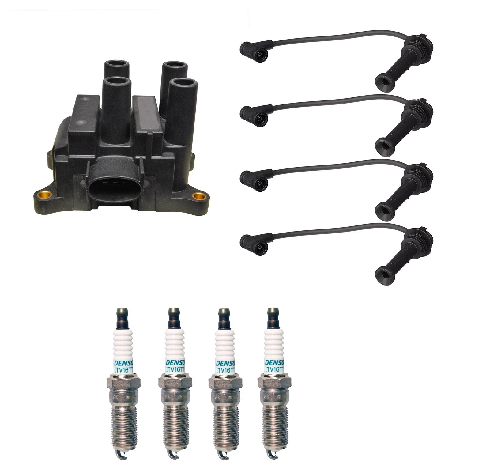 Set of 4 Denso Ignition Coil Wire Iridium TT Spark Plug for Mazda Ford Mercury